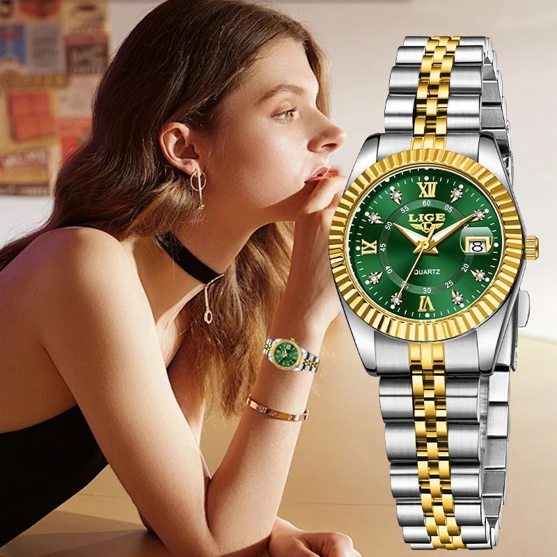 LIGE Original Elegant Quartz Woman Watch Fashion Luxury Auto Date Stainless Steel Band Waterproof Women Wristwatches Reloj Mujer