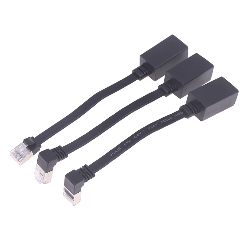 HOT! 90 Degree CAT7 Network Extension Cable Flat Ultra 10G Right /Left Angle Elbow Network Wire RJ45 Male To Female Adapter Cord