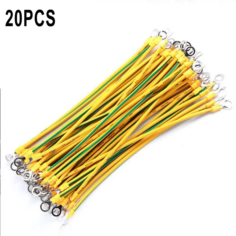 20PCS Flexible Copper Ground Cable with Terminals for Solar PV Systems 10/12/14 AWG Yellow Green Solar Ground Wire