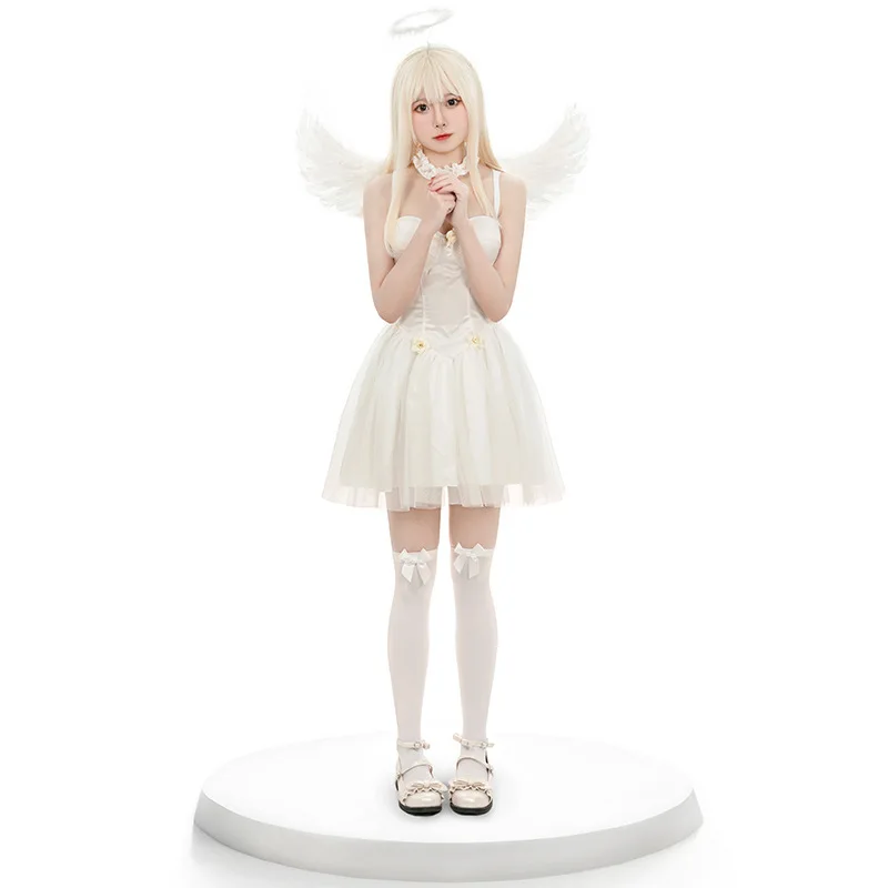 

Хэллоуин Косплей Костюм Белый Ангел с Крыльями Белая Сетка Короткая Юбка Костюм Карнавальная Тематическая Вечеринка Ролевые Наряды для Женщин