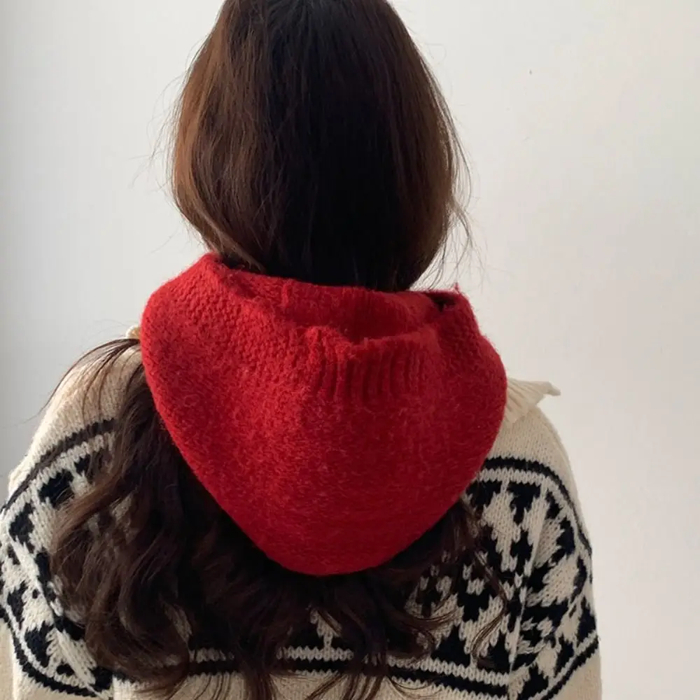 

Casual Woolen Knitted Balaclava Hat Keep Warm Coldproof Neck Collar Beanies Cap Solid Color Polyester Pullover Cap Female