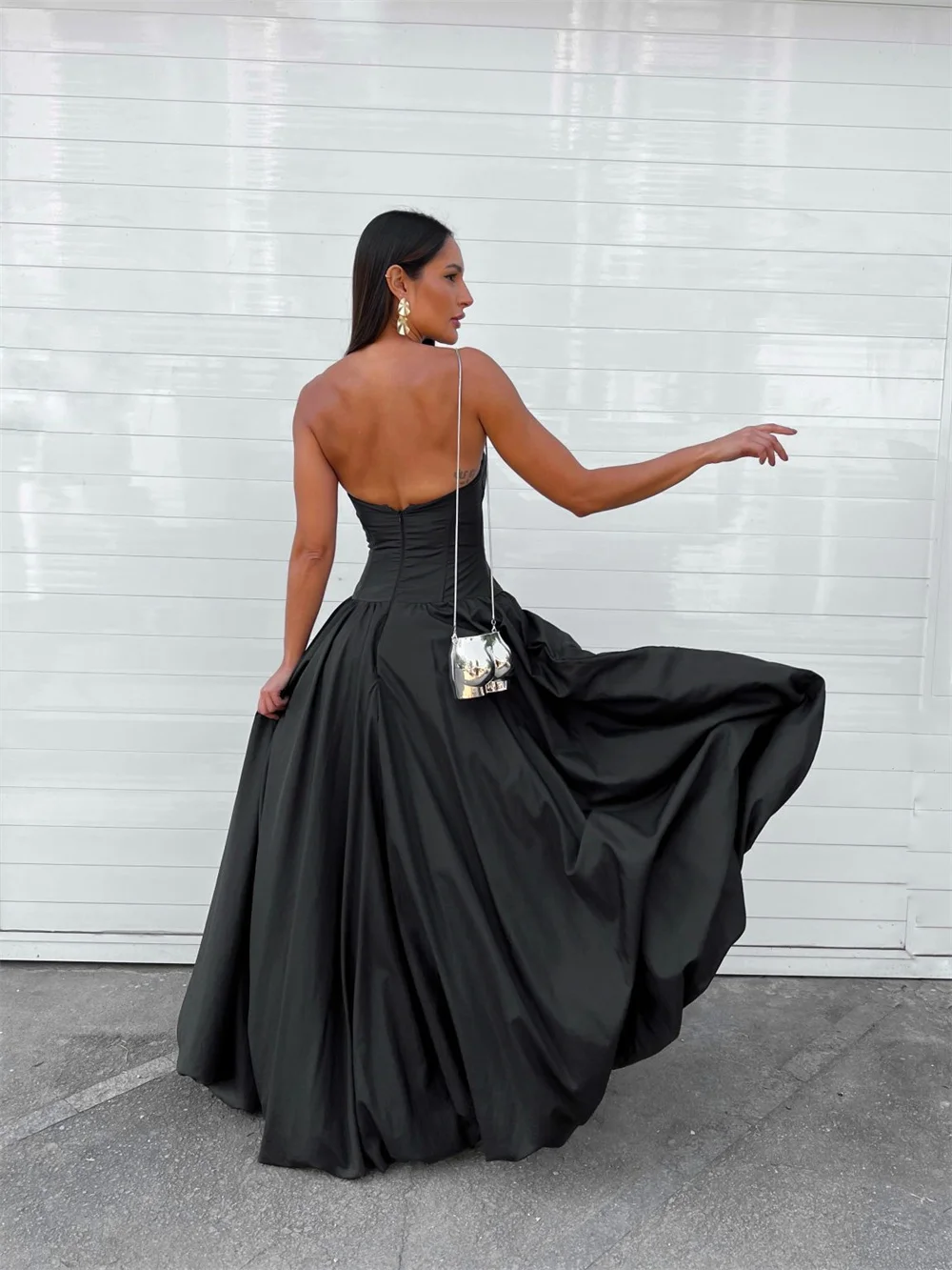 Jessica Sexy Off-shoulder Prom Dresses Black Taffeta Women Evening Dresses A-Shape Elegant Party Dress Special Occasion Dresses