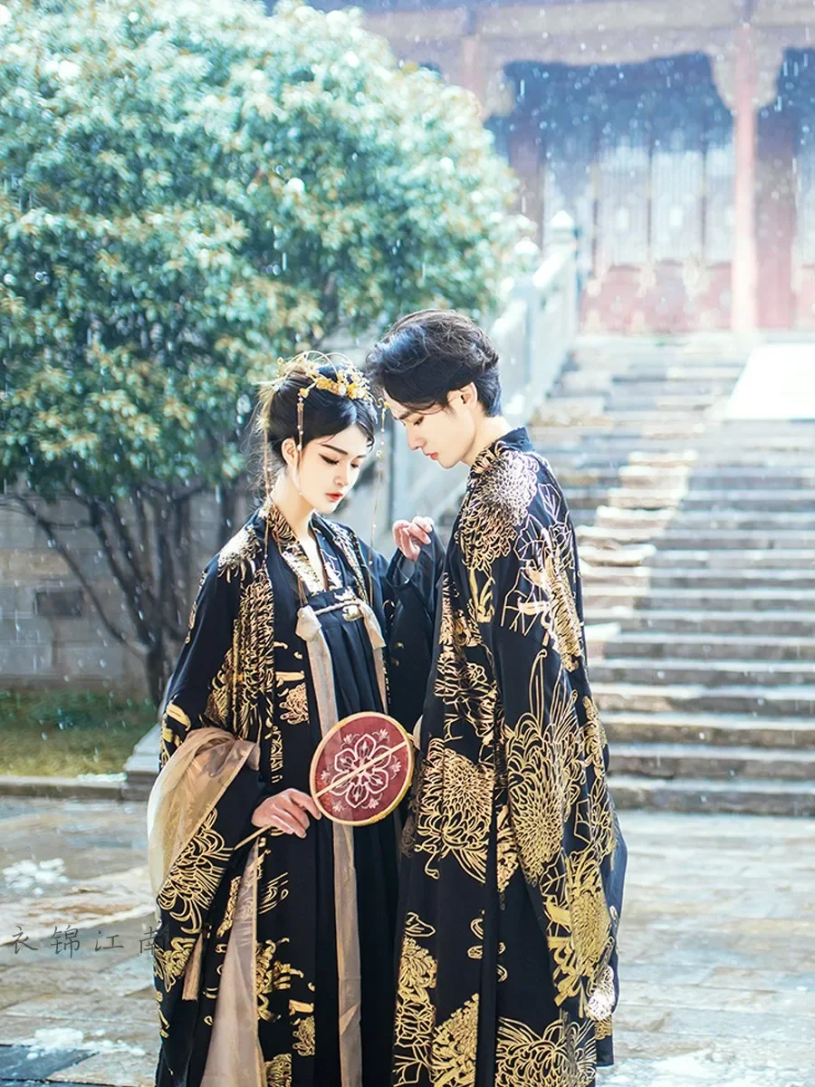 Hanfu Couples Bronzing Chinese Ancient Vintage Hanfu Shoot Adult Carnival Cosplay Costume Hanfu Outfit For Men&Women