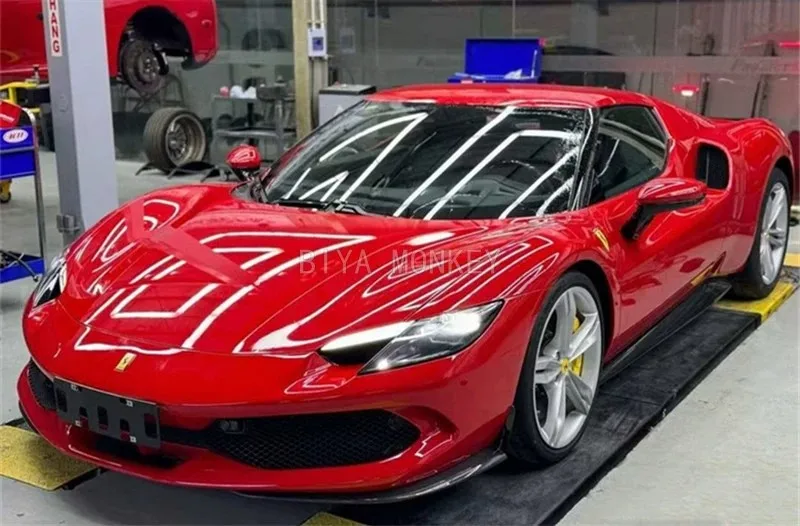 ألياف الكربون الجبهة الشفاه الخلفية الناشر المفسد التنانير الجانبية OEM نمط طقم الجسم لفيراري 296 الترقية على نمط OEM #2