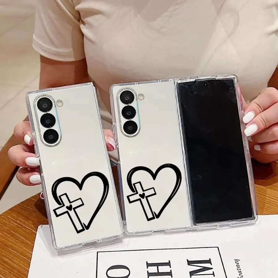 Cartoon Love Cross Case for Samsung Galaxy Z Fold 8 Ultra ZFold4 ZFold5 ZFold3 ZFold6 ZFold7 Z Fold 7 6 5 4 3 Phone Cover