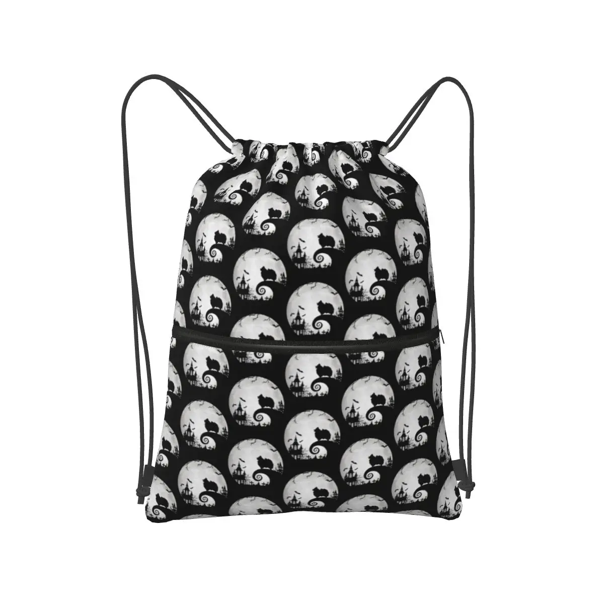

Pomeranian Dog And Moon Halloween Backpacks Multi-function Portable Drawstring Bags Sports Bag Book Bags For Man Woman Students