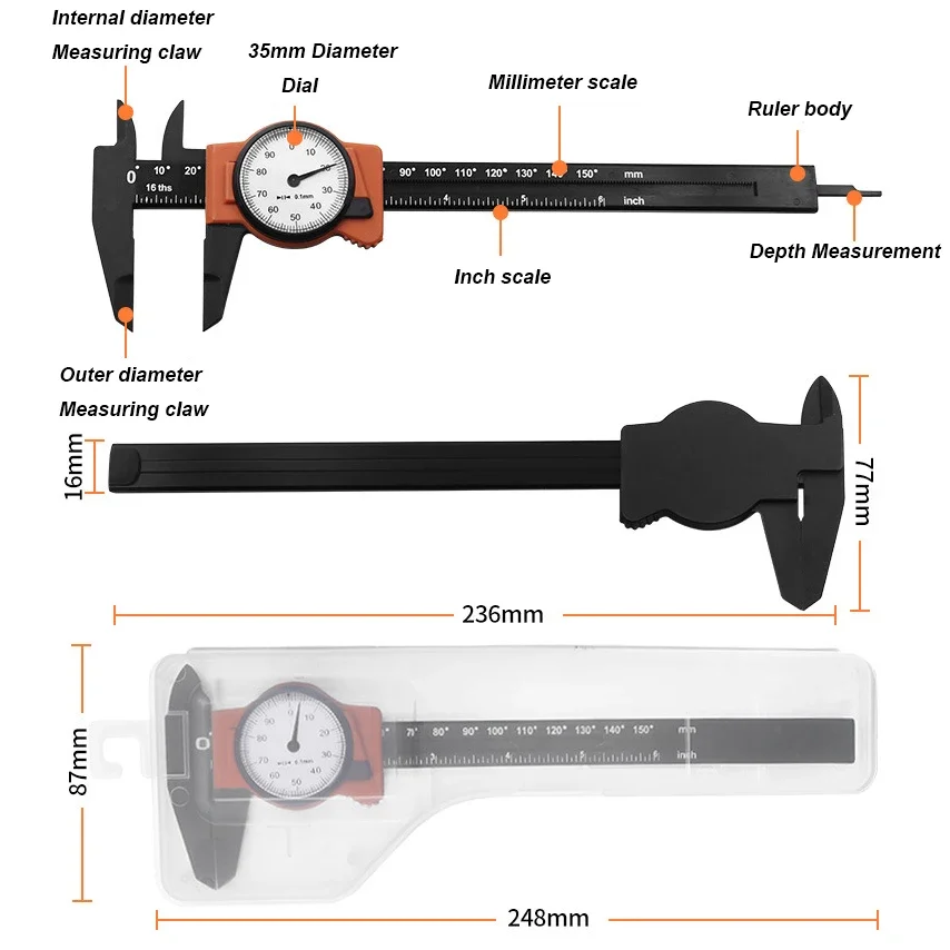 Tarcza pomiarowa suwmiarka cyfrowa wytrzymała profesjonalna miarka 0-150mm porfessional narzędzie plastikowe Cal narzędzie do pomiaru metryczne