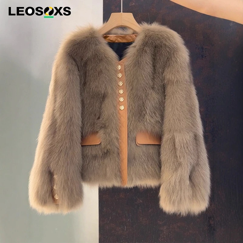 

Y2K Fashionable Fox Fur Jacket Women's Outerwear Autumn Winter New Style Harbin Korean Style Light Beige V-neck Sleeveless Dress