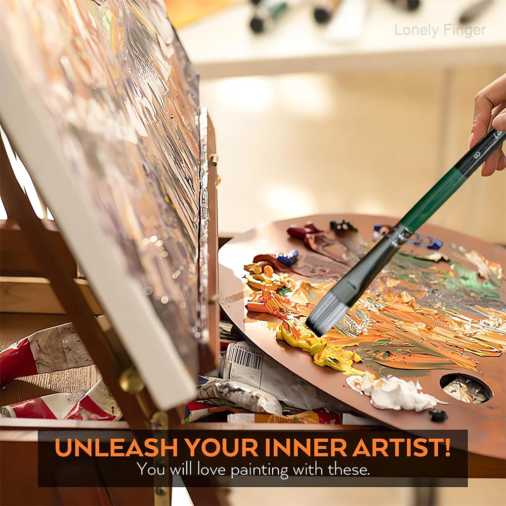 مجموعة فرش مسطحة مكونة من 6 قطع، فرش طلاء نايلون احترافية، فرشاة فنية للألوان المائية والأكريليك والرسم الزيتي