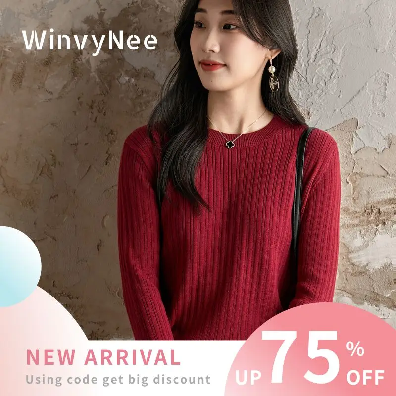 

Женский пуловер WinvyNee из 100% хлопка с широким рубчатым воротом, однотонный, в полоску, приталенный, легкий, стильный, с длинными рукавами, базовый, A1092028