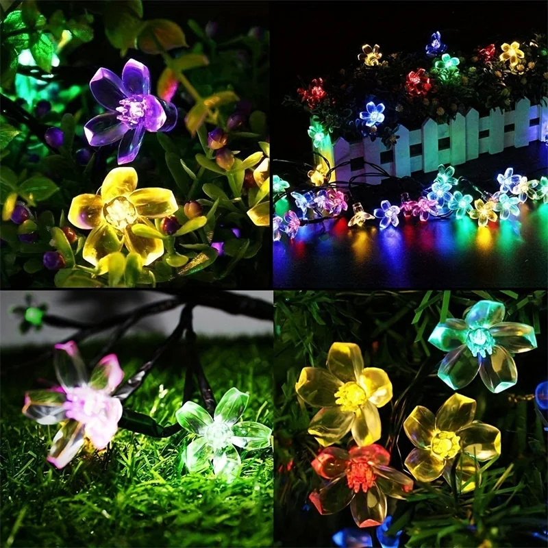 Sakura Outdoor Solar Cherry Blossoms String Lights LED Lights 8 Lighting Modes Christmas Party Garden Fence Wedding Decoration