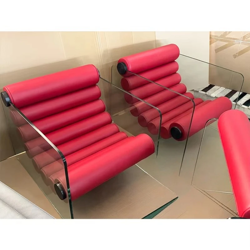 

Quality transparent acrylic leisure chair China red cylindrical living room dining table and chairs