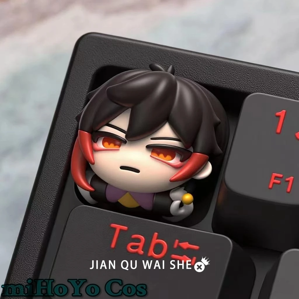 Game Genshin Impact Furina ZhongLi Cosplay 3D Stereo Keycaps Anime Cartoon Kinich Mualani Keyboard Accessories Halloween Gifts
