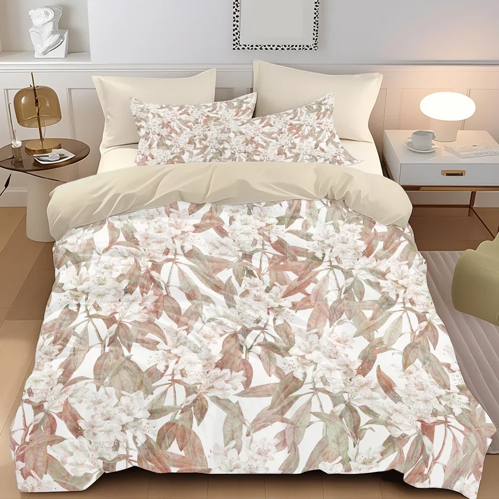 3pcs Apricot Flowers Printed Quilt Set- Includes 1 Quilt Cover and 2 Pillow Cover (without Filler)