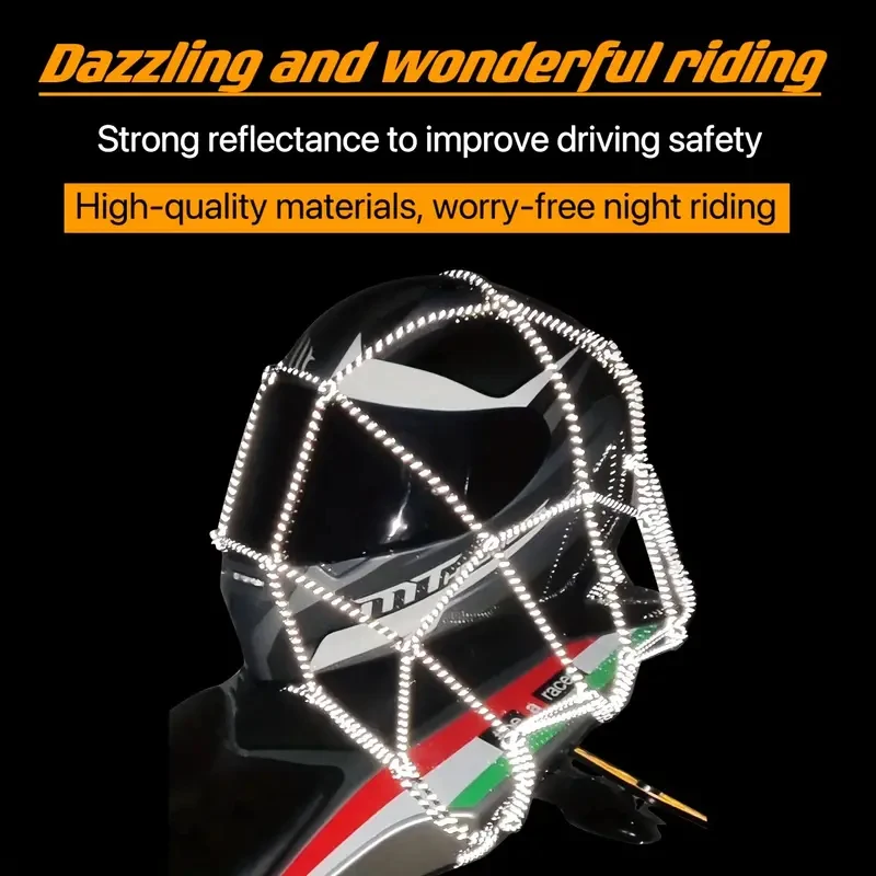 1pc Motorcycle Reflective Helmet Net Storage Elastic Net Pocket Fuel Tank Net Electric Vehicle Fixed Luggage Helmet Pocket