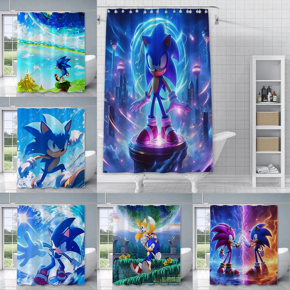 S-Sonic Hedgehogs Shower Curtain Waterproof Polyester Fabric Paint Colorful Bath Curtains Home Bathroom Decor Curtain With Hook