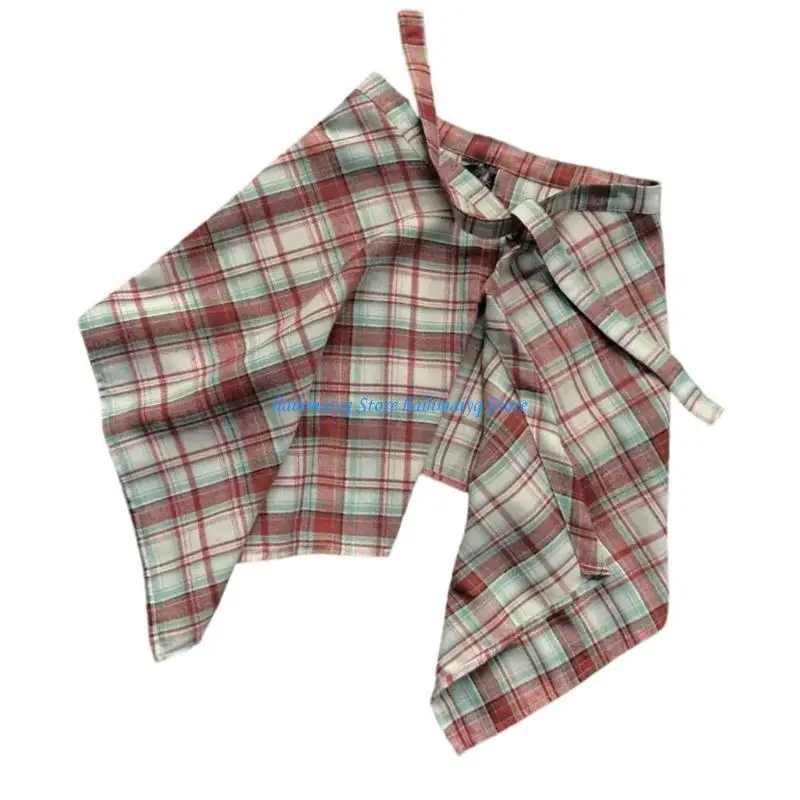 

573B Checkered Shirt Extender Tie Back Underskirts Layering Half Slip Clothing Accessories Layered Short Wrap Skirt Unisex