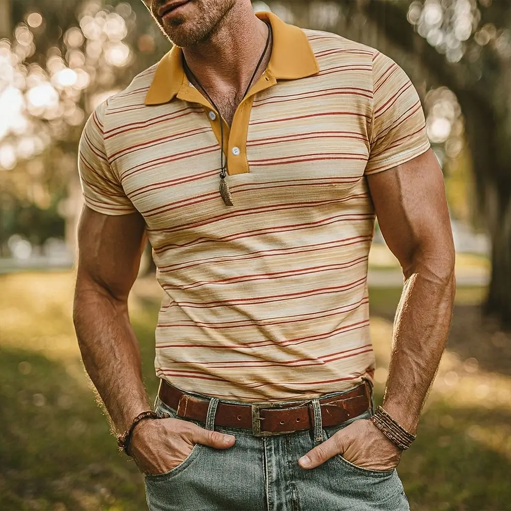 New Style Men's Casual Lapel Polo Shirt, Fashion Stereo 3D Printed Design, Loose Slim Soft Breathable Daily Men's Top