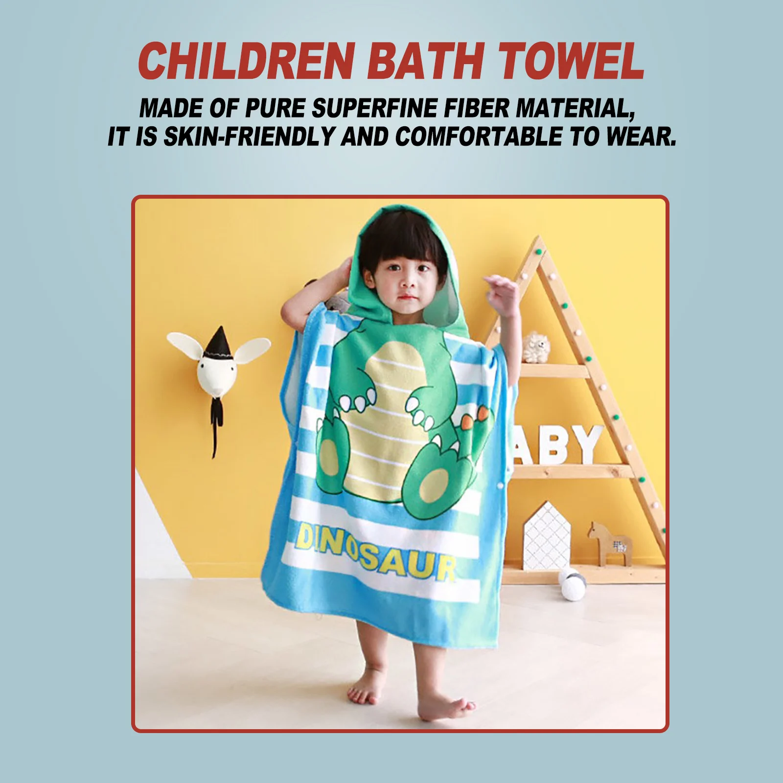 Cartoon Children\'s Bath Seaside Hooded Kids Towels 60x60cm Fiber Absorbent Breathable