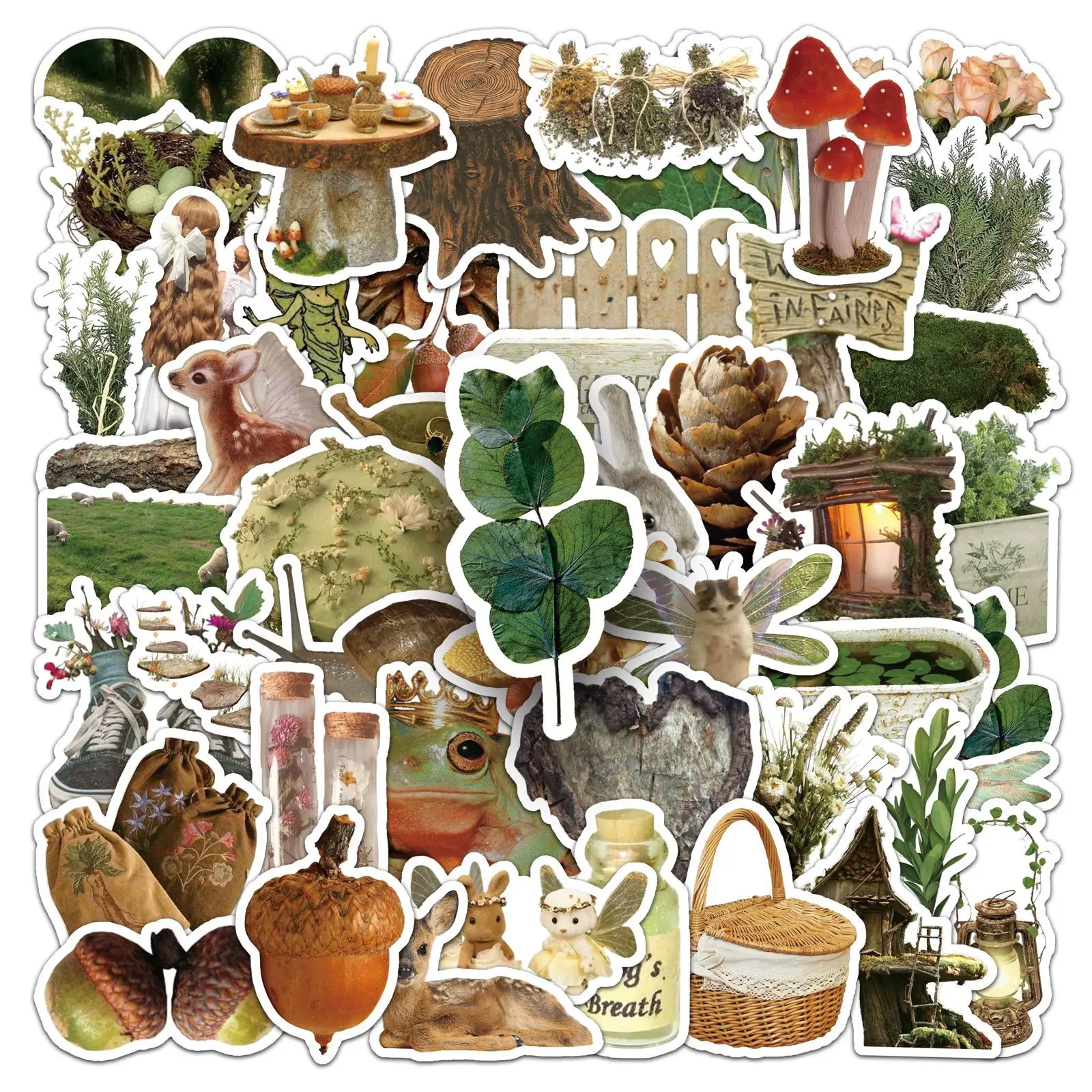 50PCS Forest INS Style Retro Plant Animal Waterproof Stickers DIY Decoration Notebook Mobile Guitar Suitcase Graffiti Kids Toys