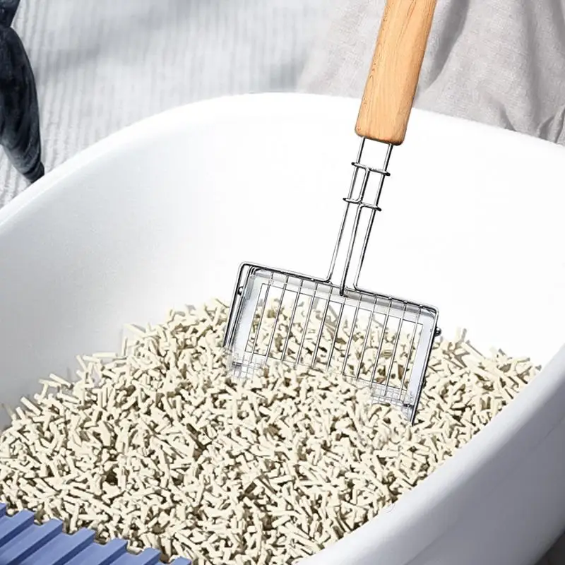 Pala per lettiera per gatti in metallo antiaderente a maglia fine Scooper per gattini con testa piatta ergonomica portatile push-pull design forniture per gatti
