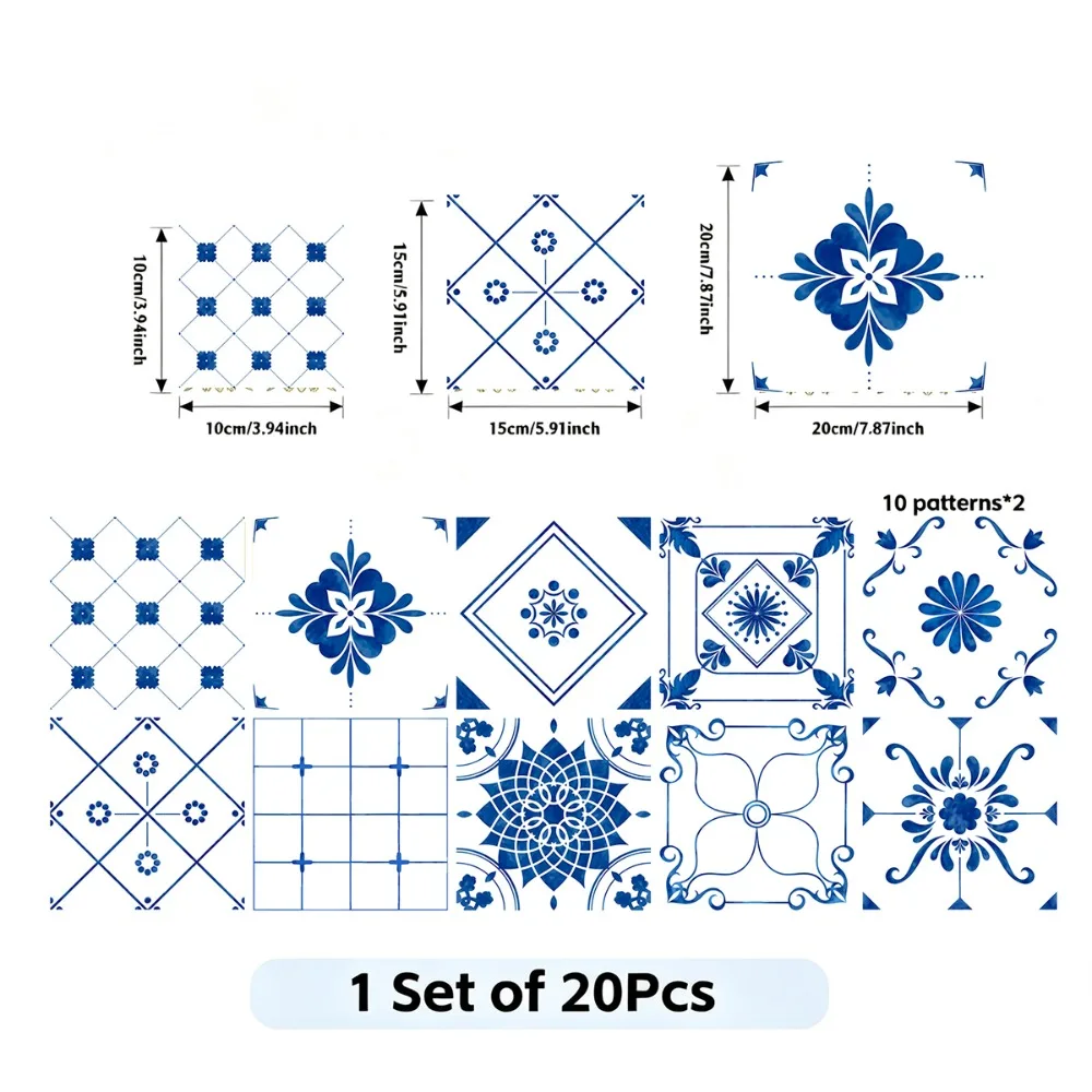 Blue Yellow Moroccan Tile Stickers Floral Self-adhesive Vinyl Kitchen Cooktop Surface Home Cabinets Wall Border Sticker Crafts