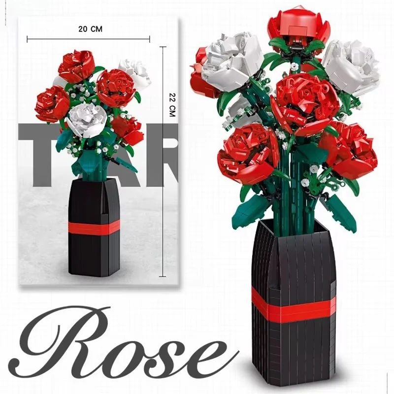 New Bouquet Bouquet of Roses Compatible Construction Artificial Flowers Building Blocks Toys Bricks Birthday Gifts Home Decor