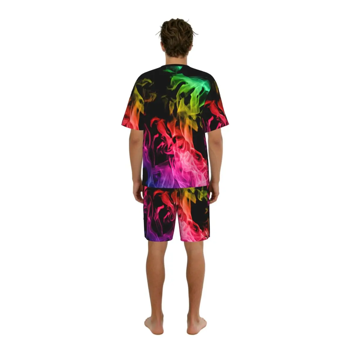 Men's Short Sleeve Shorts Pajama Set Colorful Fire Backgorund Sleepwear Casual Nightwear Home Wear Suit