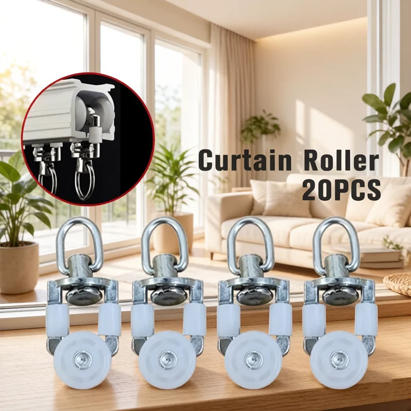 Curtain Roller Set, 20 Piece Anti-Rust Zinc Alloy Material, Smooth Straight Gliding Movement Reliable Track Fitting for Curtains