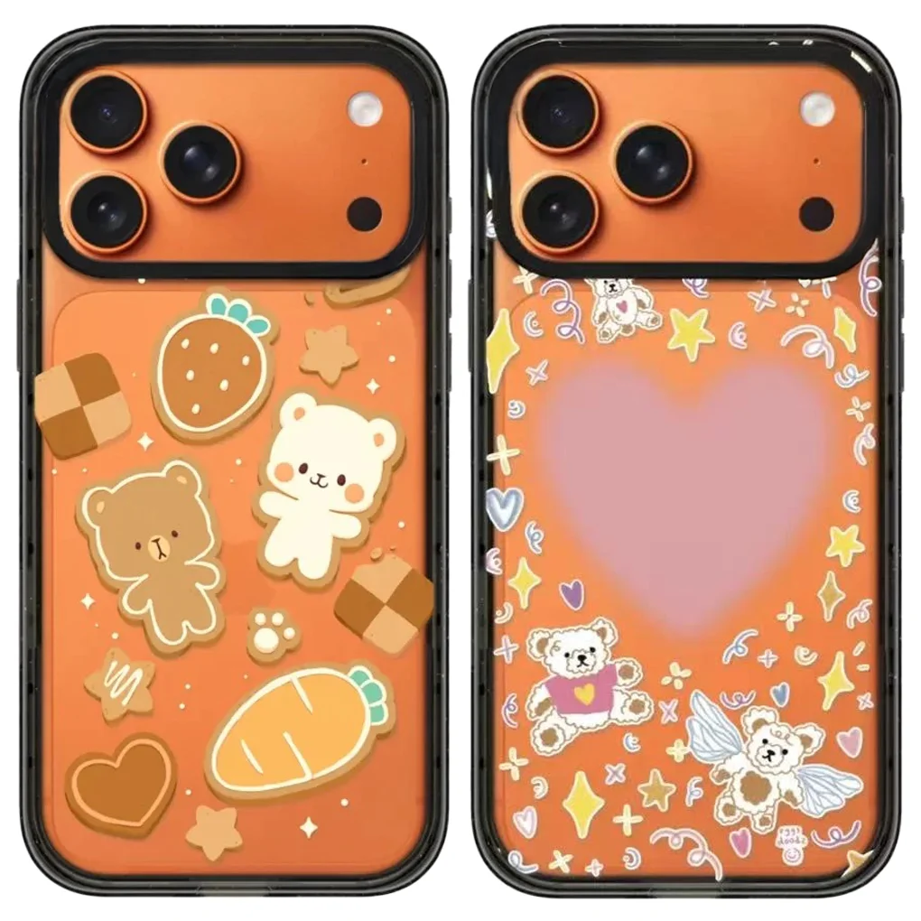 

Bear Heart Acrylic Black Border Magnetic Case: Compatible with iPhone 17 16 15 14 13 12 Pro Max 17 Air