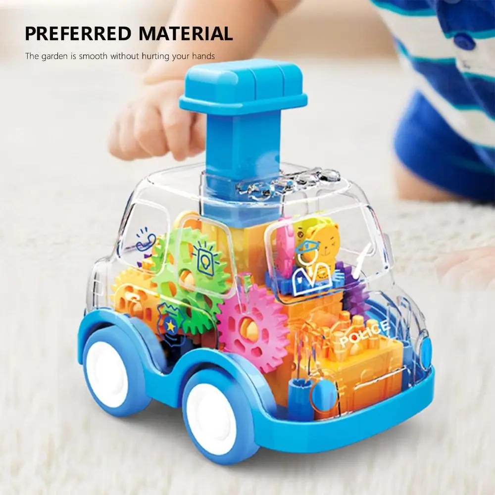 Cartoon Trasparente Gear Car Toy Inertia Scivolo con rotaie Lnertia Pull-back Cars Giocattoli interattivi per bambini Press Car