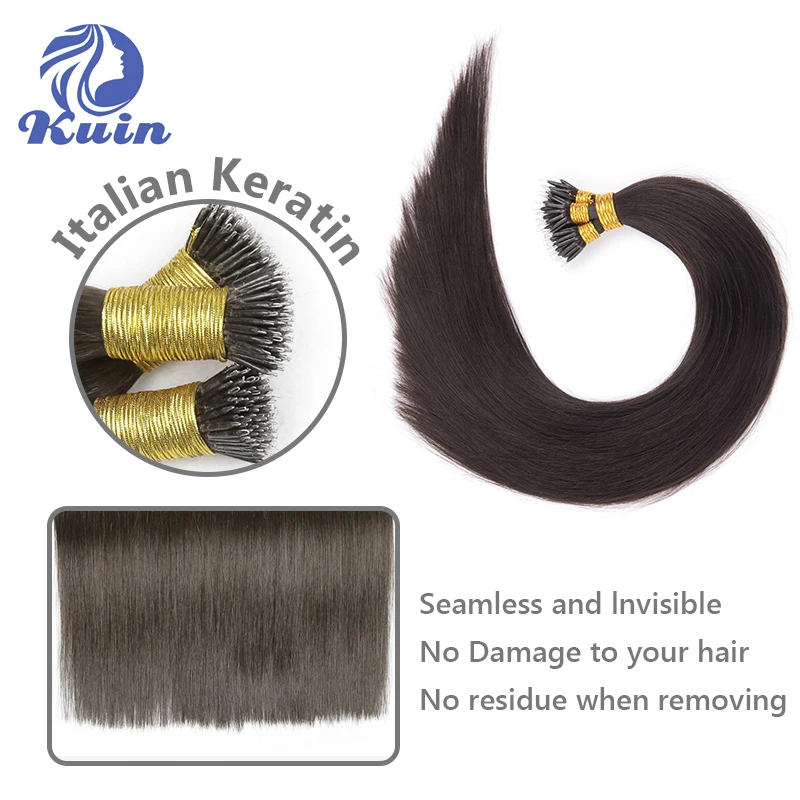 KerBrian-Extensions de Cheveux Humains Lisses, Micro Anneau, Personnalisé, Nanoring, Mode Naturelle, Capsule, Remy