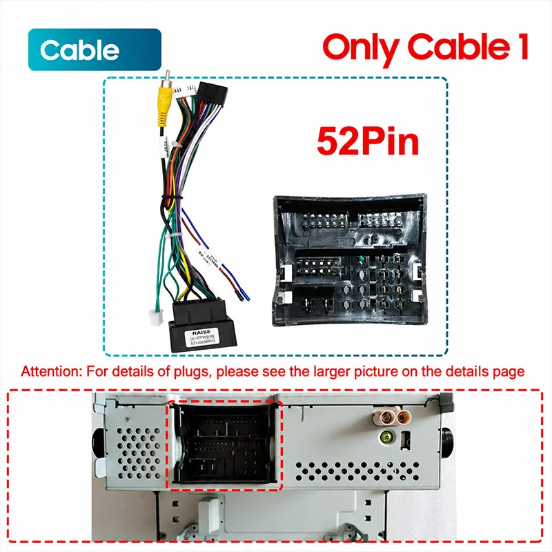 for VW Golf 7 Jetta Polo Caddy Tiguan Quadlock 52 Pin Cable 16 Pin Plug Wiring Harness CANBUS Decoder Box Adapter Android Radio