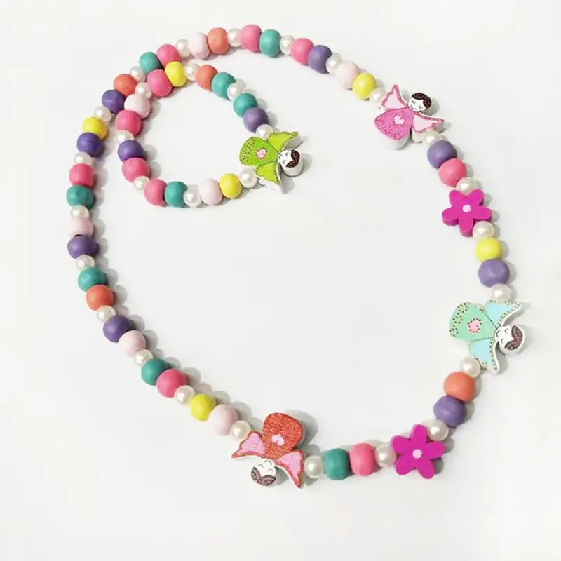 1 Set Kids Mix Color Wooden Beads Necklace Bracelet Girls Princess Jewelry Children's Day Gift A2UB