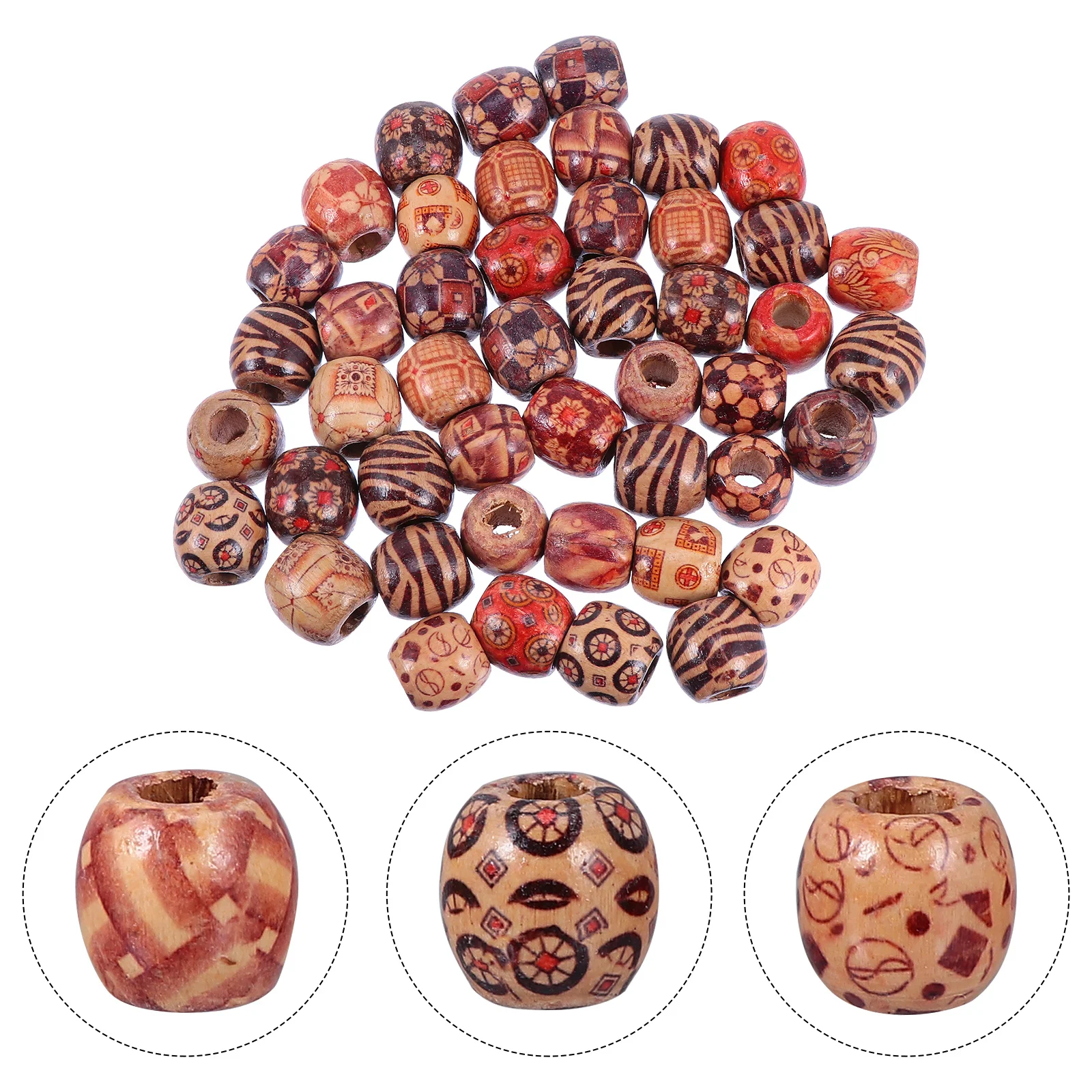 100개 페인트된 드럼형 원형 나무 구슬, 쥬얼리 공예 제작 DIY 팔찌 목걸이 용품 페인트된 나무 구슬