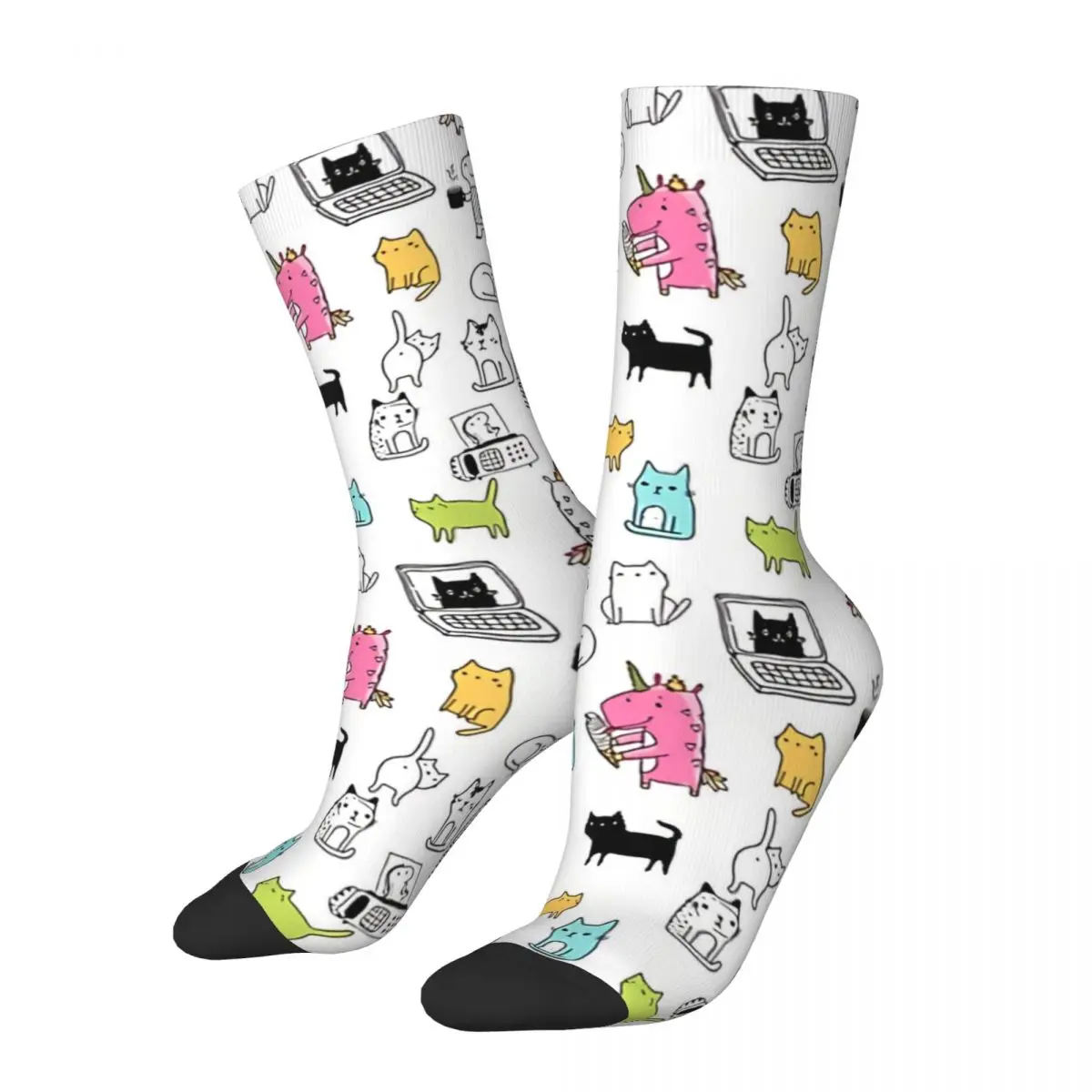 Cats Dinosaurs Unicorn Sticker Set Kawaii Drawstring Socks Gym Cartoon Pattern Socks harajuku Men Happy hip hop