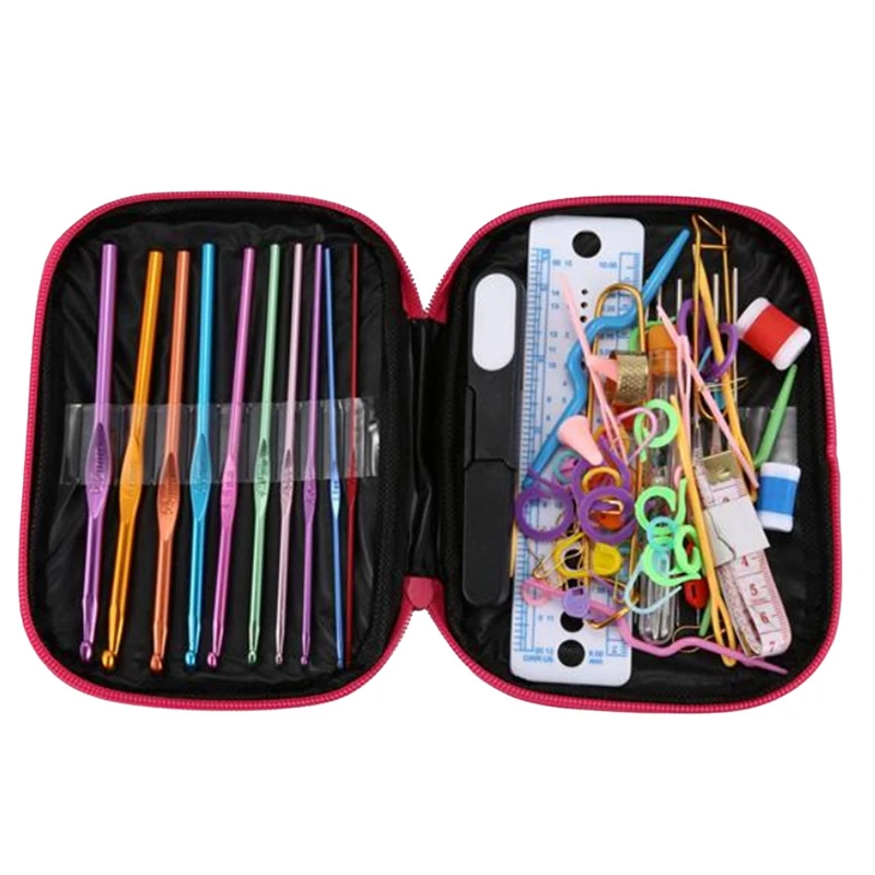 BMBY-100Pcs Crochet Hooks Set Knitting Tool Accessories With Leather Case