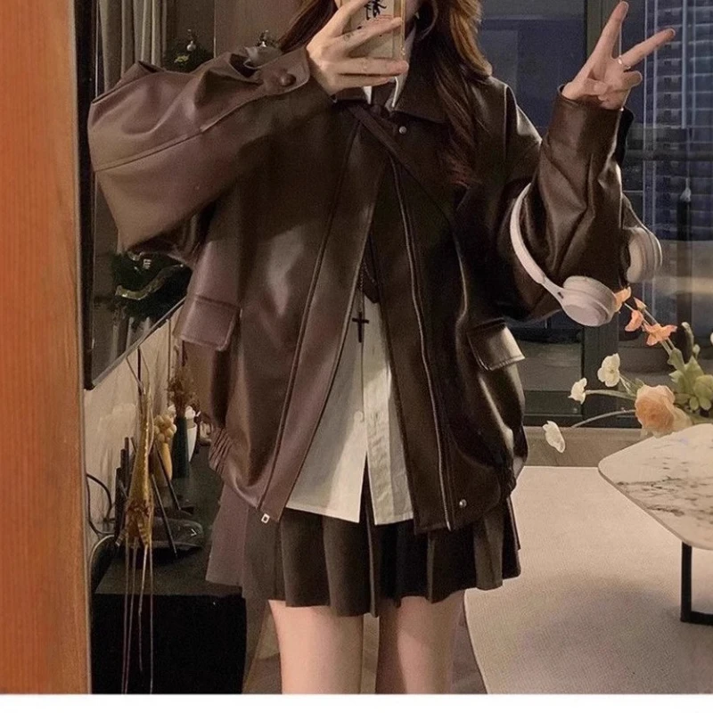 Veste en cuir veste courte 2025 femme nouvelle petite veste en cuir automne et hiver printemps et automne haut