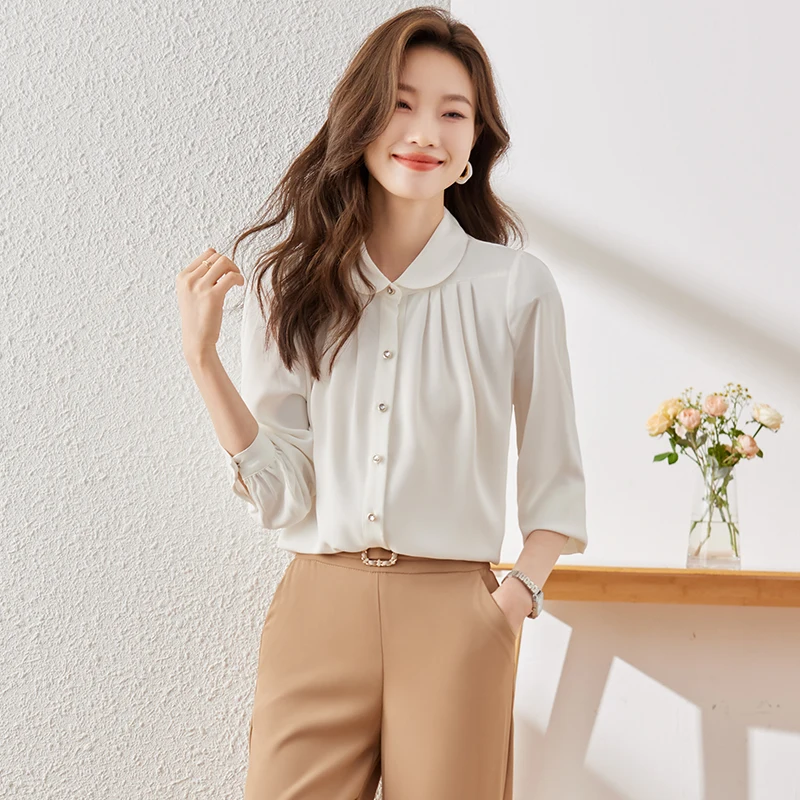 NAVIU Women\'s Blouse Long Sleeve Shirt Chiffon Blus Spring 2024 Fashion Long Sleeve Female Elegant Office Ladies Casual Work Top