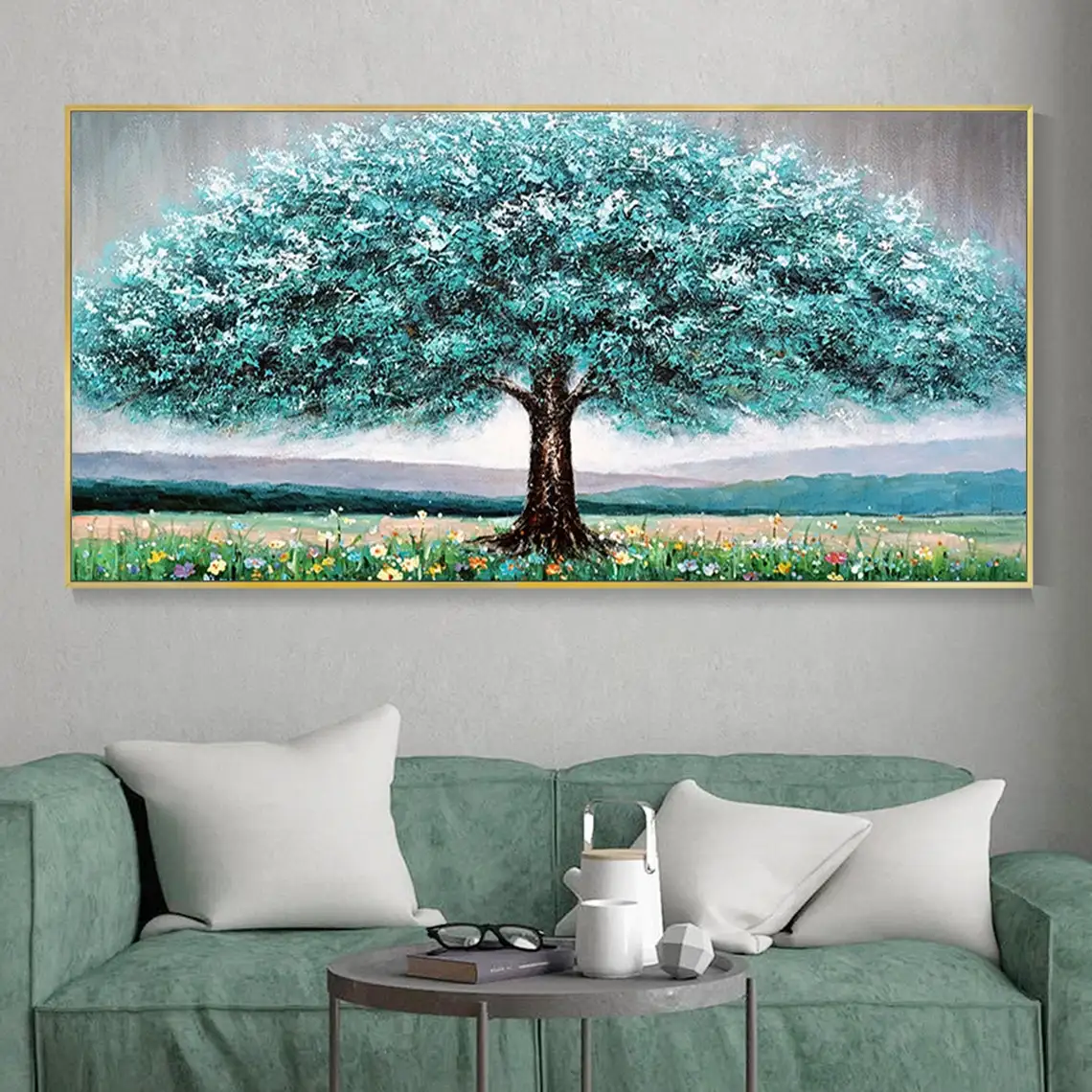 

Abstract Tree Hand Painted Oil Painting Blue Tree Texture Painting On Canvas Custom Home Painting Spiritual Wall Art Decoration