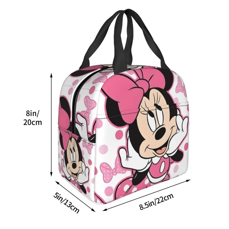 حقيبة غداء مخصصة ميكي بينك ميني ماوس للنساء بتصميم إبداعي صندوق غداء معزول دافئ ومبرد لمدرسة الأطفال