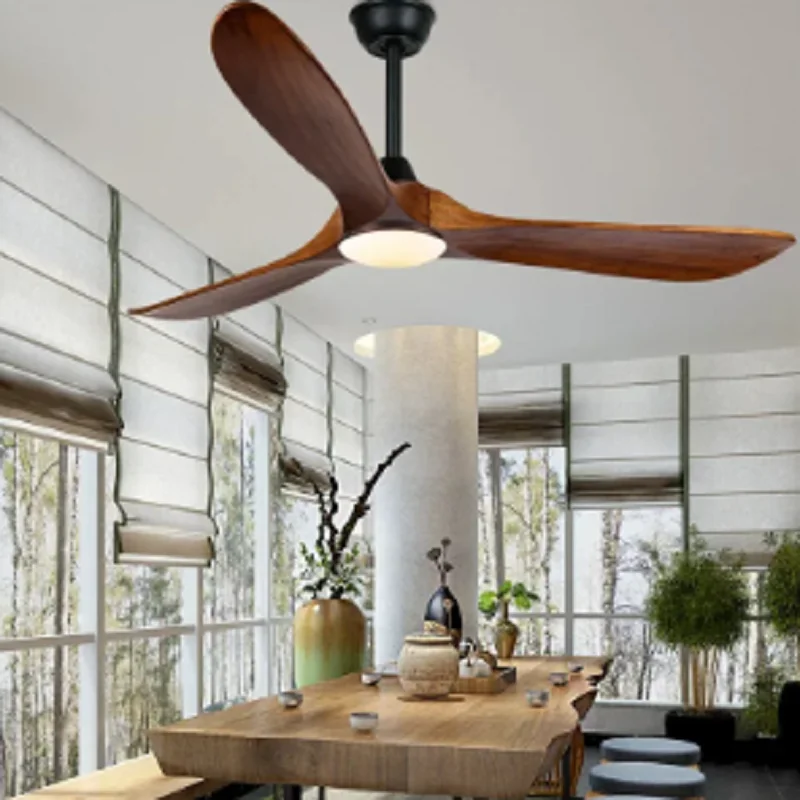 

High wind power ceiling fan lamp American retro fan lamp dining room and living room variable frequency solid wood ceiling fan
