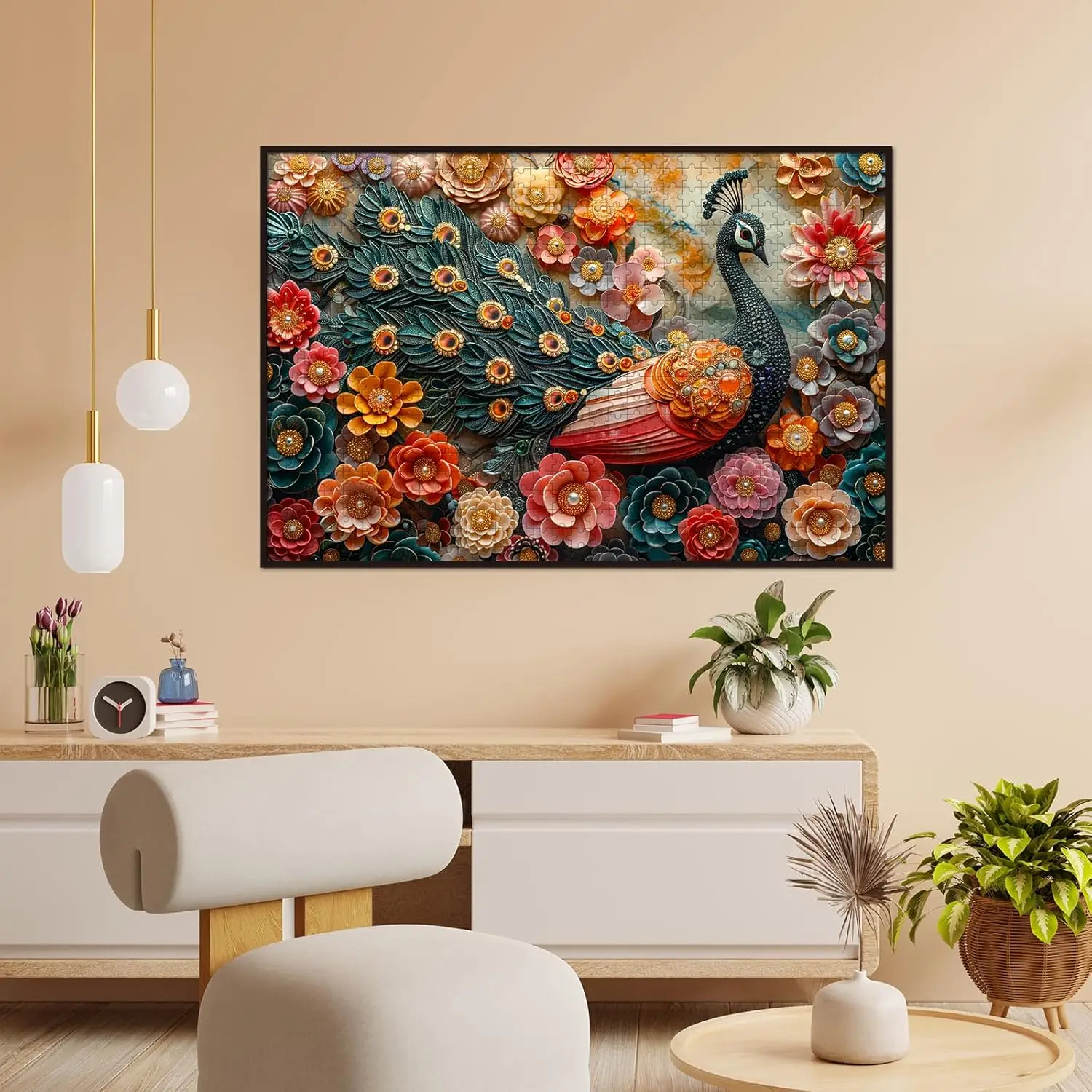 Jigsaw Puzzle Peacock and Flower 300/500/1000Pcs Wooden Puzzle for Gameroom Bedroom Livingroom Party Decor Family Fun Activity