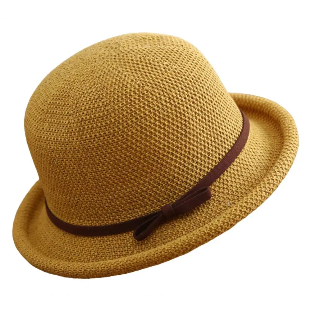 Outdoor Hat Round Top Rolled Edge Trendy Soft Fine Workmanship Daily Wear Lightweight Weave Design Fisherman Hat