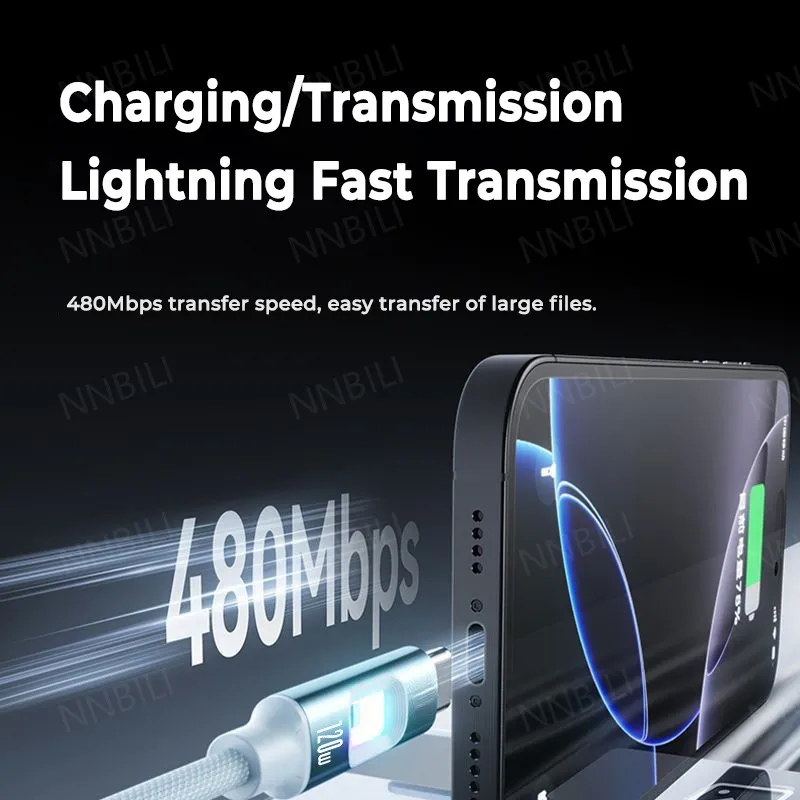NNBILI NEW RGB 120W USB A to Type C Fast Charging Data Cord USB C Quick Charging for Huawei Vivo Oppo Samsung Charging Cord
