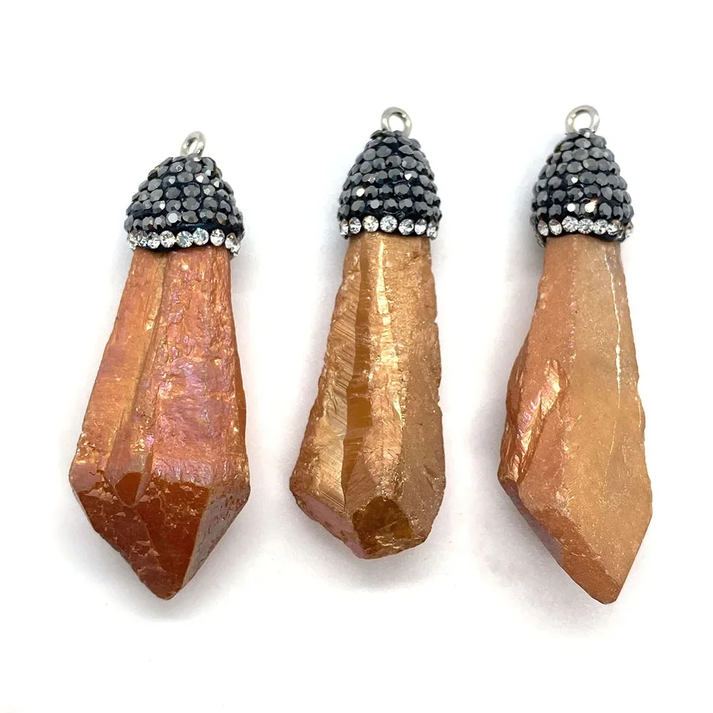 Natural Stone Crystal Irregular Pendant 10-55mm Inlaid Rhinestone Jewelry Charm Fashion DIY Necklace Earrings Bracelet Accessory