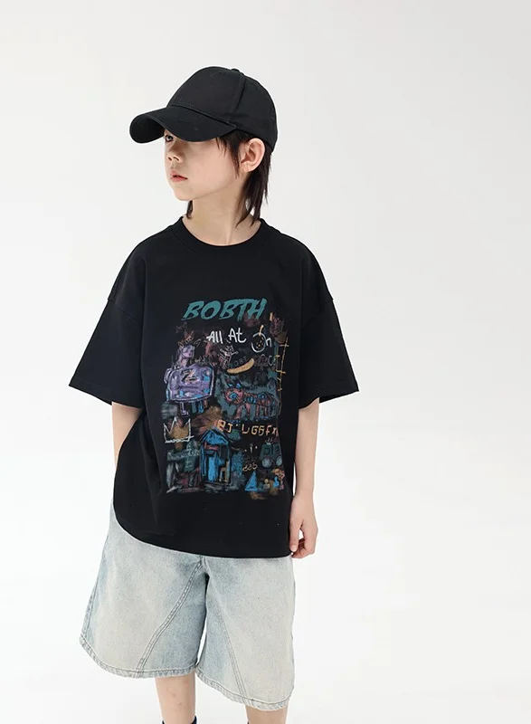 2024 Summer Hot Sale Children's Clothing Funny Print Kids Clothes Boys Short Sleeve T-shirt High Quality Cotton Tops Tee Shirts