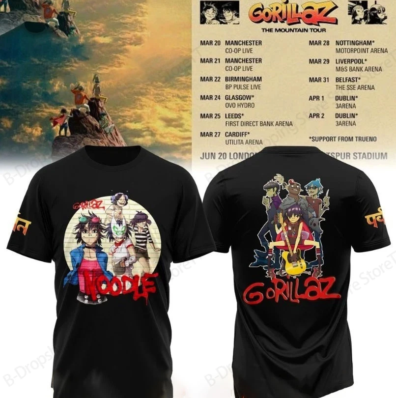 Hip Hop Rock Gorillaz The Mountain Tour 2026 3D Print T-shirt Men Women Fashion Street Short Sleeve Tops Tees Band t shirt Y2k