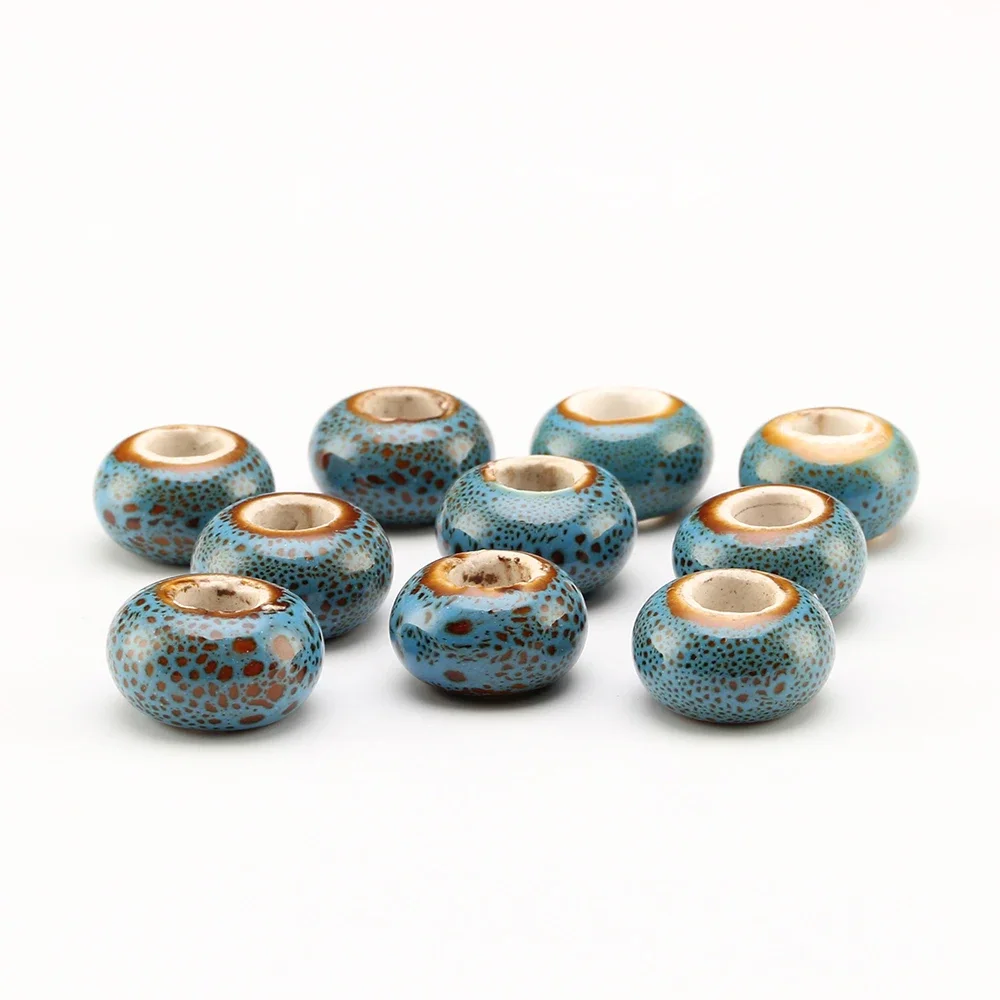 15mm Large Hole Ceramic Beads Flower Glazed For DIY Accessories Jewelry Making Earring Loose Charm Porcelain Beads WholesaleT173