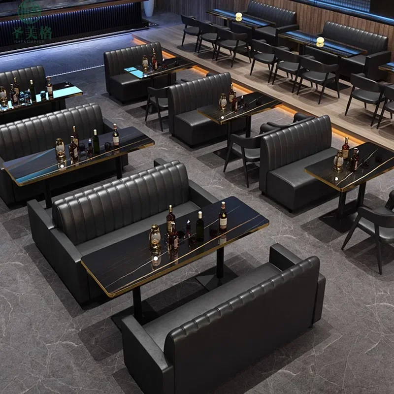 Bar sofa, bar table and chairs, simple style coffee shop, western food, milk tea shop, casual retro booth upholstered leather